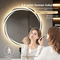 Espejo de Baño LED Circular HD Moderno y Sencillo con Marco de Vidrio, Alimentado por Enchufe, Montado en Pared, para Hoteles y Uso Doméstico, Venta al por Mayor Transfronteriza