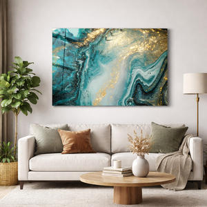 Arte de Pared en Lienzo con Diseño Artesanal en Madera Dorada y Azul Turquesa, Arte Abstracto Moderno que Cambia de Color, Decoración Multifuncional para el Hogar - Product Image 2