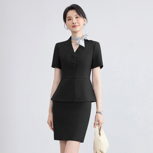 Women's Professional Summer Suit Skirt V-Neck Peplum Work Uniform For Office And Interview Natural Waistline Woven Fabric - Product Image 2