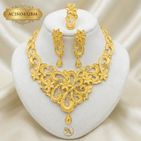Parure de bijoux de mariée éthiopienne de luxe en laiton plaqué or 24 carats pour femme, avec collier chaîne maille forçat, boucles d'oreilles et bague