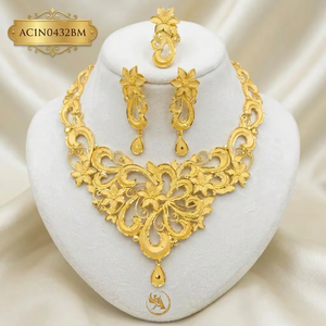 Luxury Floral 24K Gold Plated Ethiopian Bridal Jewelry Set for Women Statement Necklace, Earrings & Ring - Product Image 1