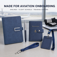 Kit de bienvenue personnalisé pour pilotes : Carnet A5, stylo métallique, porte-passeport, porte-badge, cordon tour de cou – Coffret cadeau pour personnel de bord et écoles de pilotes