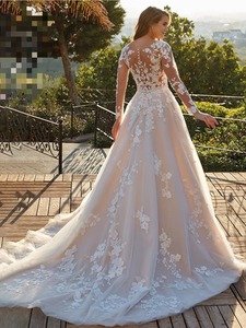 Robe de mariée bohème sans dos en dentelle champagne de haute qualité, robes de soirée, Vestidos De Novia Sencillos - Product Image 2