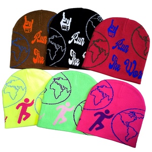 หมวกถักผ้าแจ็คการ์ดแนวสปอร์ตสไตล์ Y2K หมวกบีนนี่ลายกราฟฟิคสำหรับฤดูหนาวหมวกสตรีกลางแจ้งหมวกนีออนสีเขียวเหลืองชมพู - Product Image 1