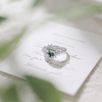 Livraison rapide, bague en argent délicate plaquée rhodium, bague de promesse de mariage, agate mousse naturelle ovale, bijoux en argent sterling 925