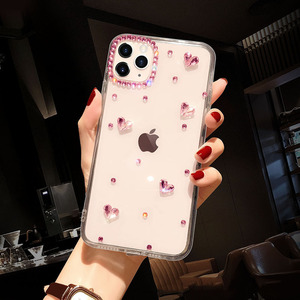 Custodia per telefono creativa da donna antiurto in gel di silicone trasparente a copertura totale con strass a forma di <span class=keywords><strong>cuore</strong></span> fatta a mano per 16/17 Pro Max - Product Image 2