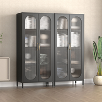 Rangements en acier Placard Buffets 2 portes battantes en verre Style américain Jouets Présentoir à vin Cuisine Armoire sur pied Casier