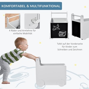 Boîte de rangement pour jouets pour enfants en bois massif, boîte de rangement pour jouets en bois pour enfants, organisateur, <span class=keywords><strong>coffre</strong></span> à jouets blanc avec roulettes - Product Image 2