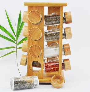 Free-standing Kitchen Cabinet Organizer Bamboo Spice Rack with Glass Jars - Product Image 4