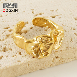 Zogxin Irregular Lava Opening <b>Ring</b> 18K Stainless Steel Adjustable Unisex Fashion <b>Ring</b> - Product Image 1