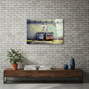 Life Is Short Banksy Chill Out Art Deco Panel Printed <b>Canvas</b> Wall Art with Clear <b>Frame</b> for Birthday Hanging - Product Image 2