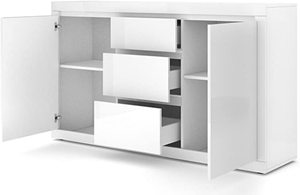 EASY Möbel Kommode Bello Bianco III 150 cm Sideboard Highboard Schrank Weiß Matt/Weiß Hochglanz Zwei Regale, Drei Schubladen - Product Image 2