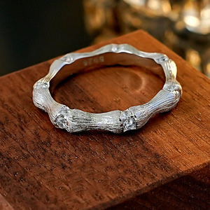 Nuovo Anello in Argento S925 con Motivo Bambù, Anello a Nodo di Bambù Spazzolato Sicuro, Versatile per l'Uso <span class=keywords><strong>Quotidiano</strong></span>, Gioielli da Matrimonio per Donne - Product Image 3