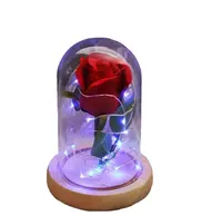 Houten Base Led Kunstmatige Rose Bloem Koepel Tafel Licht Voor Valentijnsdag
