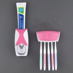 Automatic Toothpaste Dispenser Wall Mounted Single Tier Toothbrush Storage <b>Rack</b> with Adjustable Plastic Bathroom Wall <b>Shelves</b> - Product Image 6