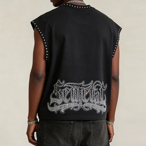 Heavyweight Designer T Shirt <b>Rhinestone</b> Boxy <b>Cropped</b> Tank <b>Tops</b> Custom Graphic Vintage Oversized Men's Sleeveless T-Shirt - Product Image 2