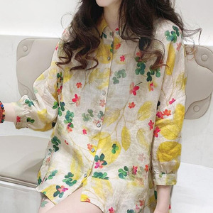 Blusa Elegante con Cuello Polo y Estampado de RNSHANGER, Ropa de Mujer, Camisa Informal de Manga Larga con Botones, Holgada y Combinable para Mujer - Product Image 6