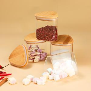 Hình tam giác kín lọ thủy tinh với nắp tre, thực phẩm lưu trữ container cho nhà bếp, phòng đựng thức ăn tổ chức - Product Image 2