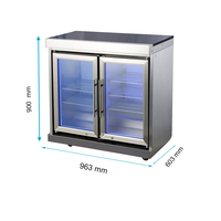 Cuisine extérieure modulaire imperméable avec armoire, réfrigérateur à double porte vitrée et îlot avec évier, barbecue naturel