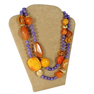 Collar clásico hecho a mano con cuentas de resina, morado y naranja, de forma irregular, joyería de moda, pieza llamativa para mujer, ideal para fiestas. - Product Image 1