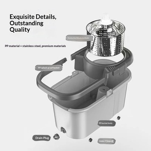 Serpillère plate rotative domestique, double usage humide/sec, sans lavage manuel, avec seau à panier en plastique et essoreuse intégrée, réutilisable, pour un nettoyage facile - Product Image 6