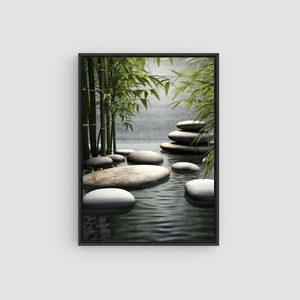 Elegant Calming Bamboo & Stones Canvas Print for Serene Decor,<b>BLACK</b> <b>FRAMED</b> CANVAS - Product Image 2