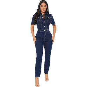 Tenue une pièce à manches courtes pour femmes vêtements salopette <span class=keywords><strong>en</strong></span> <span class=keywords><strong>jean</strong></span> combinaison pour femmes 2024 - Product Image 1