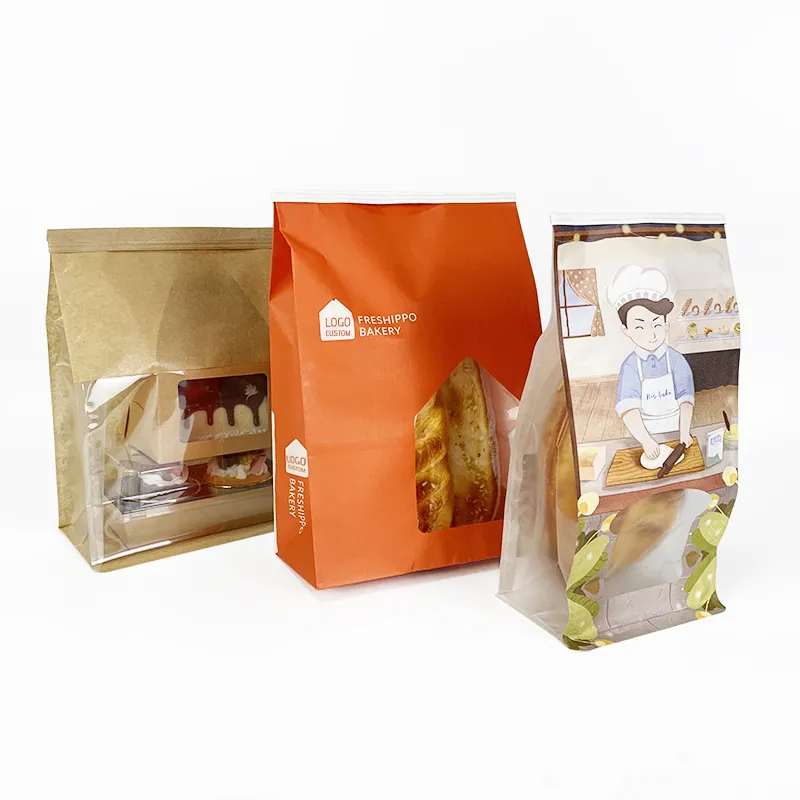 Üretici özel baskı sıcak satış yüksek son kraft kağıt ekmek torbası kapatma ekmek paketleme ambalaj kağıdı çantası