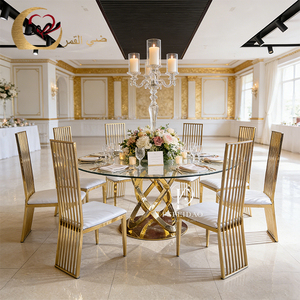 Mesas de Comedor Modernas de Acero Inoxidable con Tapa de Vidrio Transparente para el Hogar, Bodas, Eventos y Hoteles - Product Image 2