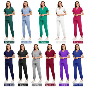 V-Neck Short Sleeve <b>Scrub</b> Set Unisex Moisture Wicking Knitted Split Uniform For Medical Workers Summer Wear - Product Image 2