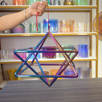 Pyramides de cristal de quartz pur Merkaba pour bain sonore HF, hexagramme sacré alchimique, titane, méditation, quartz Merkaba