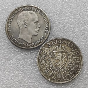 Pièces commémoratives de style antique de Norvège 1908-1916, 1 couronne <span class=keywords><strong>Haakon</strong></span> <span class=keywords><strong>VII</strong></span>, cadeaux, décoration de la maison - Product Image 3