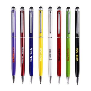 Custom Logo Soft Touch Slim Metal Twist 2 in 1 Multi Function Ball Promotional Universal <b>Stylus</b> <b>Pen</b> - Product Image 1