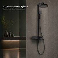 Système de douche moderne noir mat à touches piano, ensemble de douche de luxe pour salle de bain avec jet de pluie doux, mitigeur mural et douchette à main