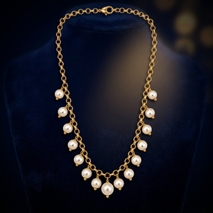 Collar Lariat de Perlas de Imitación con Cuentas de Latón Italiano Chapado en Rodio, Diseño Tallado en Forma de Bola, Elegante y Minimalista para Mujer - Product Image 5