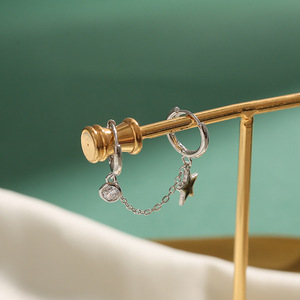 Star Huggie Earrings With Chain And Zircon Studs For Women Everyday Wear - Product Image 2