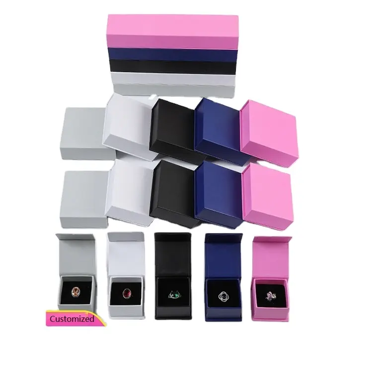 Beleza Rosa Branco Único Design Ímã Caixa De Jóias Set Personalizado Magnético Preto Presente Fecho Caixa Dobrável Para Packiging Jóias