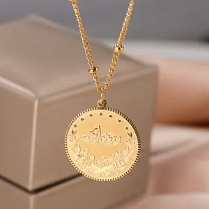 Collar con colgante de placa de nombre musulmán, abalorio de moneda árabe personalizado, Joyería Árabe chapada en oro de 18 quilates, collares de joyería de moda