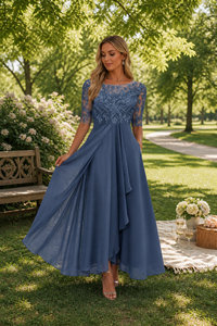 <span class=keywords><strong>Robe</strong></span> de <span class=keywords><strong>mère</strong></span> <span class=keywords><strong>du</strong></span> <span class=keywords><strong>marié</strong></span>, longueur thé, manches coude, en dentelle et mousseline, coupe trapèze, <span class=keywords><strong>pour</strong></span> invité de <span class=keywords><strong>mariage</strong></span>, nouvelle collection 2026 - Product Image 3
