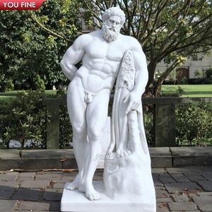 Youfine tùy chỉnh cuộc sống ngoài trời Kích thước thần thoại cổ đại nghệ thuật đá cẩm thạch con người hình điêu khắc Hercules với câu lạc bộ sư tử da bức tượng - Product Image 2