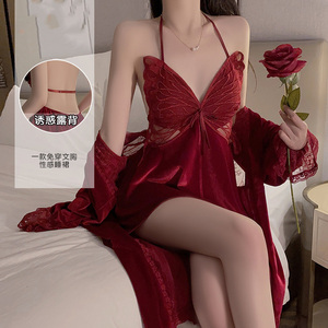Venta caliente Deep V Sensual Beauty Back Night Dress para mujer Lencería Ropa de dormir Tallas grandes Ropa de dormir Encaje Camisón sedoso Chemise - Product Image 3