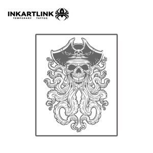 Autocollant de tatouage temporaire personnalisé Crâne de <span class=keywords><strong>pirate</strong></span> Pieuvre à base de plantes, imperméable, longue durée 15 jours, semi-permanent, pour bras, jambes, hommes - Product Image 3