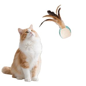 Juguete de red de lufa natural para gatos, pelota con plumas resistente a mordeduras, para limpiar los dientes y estimular a los gatos. - Product Image 1