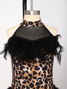 Justaucorps imprimé animal pour filles, motif vache, léopard, plumes, volants, col licou, costume de danse, spectacle, tenue de fête, personnalisable - Product Image 3