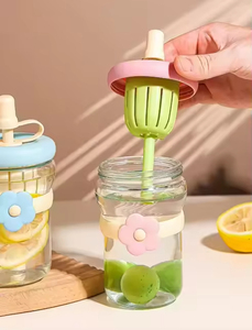 500ml Cute Flower Glass Water Bottle with Filter <b>Cold</b> Drink Beverage <b>Cup</b> Coffee Mug Lid Juice Mug Straw Portable Travel Mug - Product Image 3