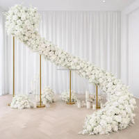 Chemin de table élégant style bohème, rose artificielle ivoire et eucalyptus, 200x40cm, pour banquet, décoration de mariage, chemin de fleurs pour allée de mariage