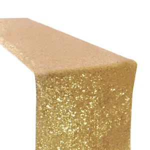 Atacado corredor da tabela de cor de ouro-Toalha de mesa decorativa dourada para aniversário, capas para cadeiras com lantejoulas para decoração de natal e café