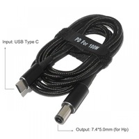Câble adaptateur moulé USB Type-C 100W à charge rapide 3A pour ordinateurs portables HP, transmission de données et d'alimentation haute vitesse