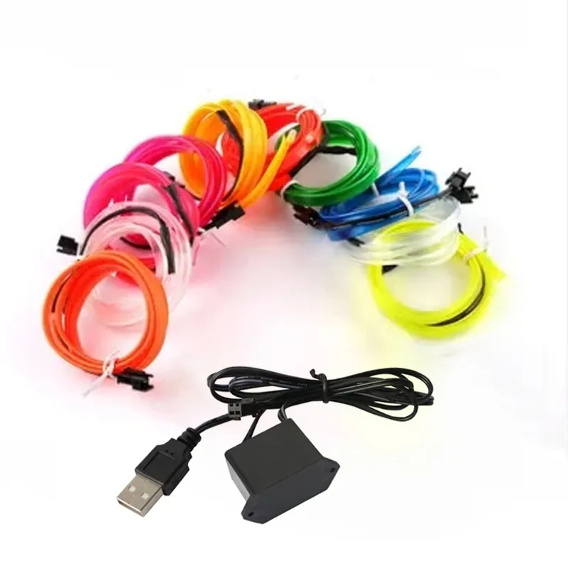 Cable de neón USB de 5M para coche, kit de cable de neón de 6mm, tira de Panel LED, cable brillante, lámpara de cable El, borde de costura