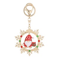 Nouveau Porte-clés Gnome de Noël en émail, motif nain, flocon de neige et couronne, avec strass en cristal, breloque pour sac cadeau de Noël